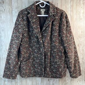 L.L. Bean Corduroy Blazer Jacket Women 14P Brown Pink Floral Grandma Cottagecore